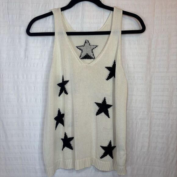 Shein‎ L Large Star Print Ivory Sweater Tank Top Shirt - Picture 1 of 9